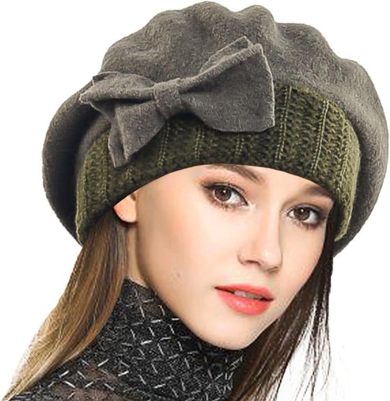 VECRY Lady French Beret 100% Wool Beret Floral Dress Beanie Winter Hat - Image 1